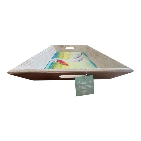 Cabana Pelican Serving Tray Large 18x13 White Wood Coastal New With Tags - Picture 2 of 4